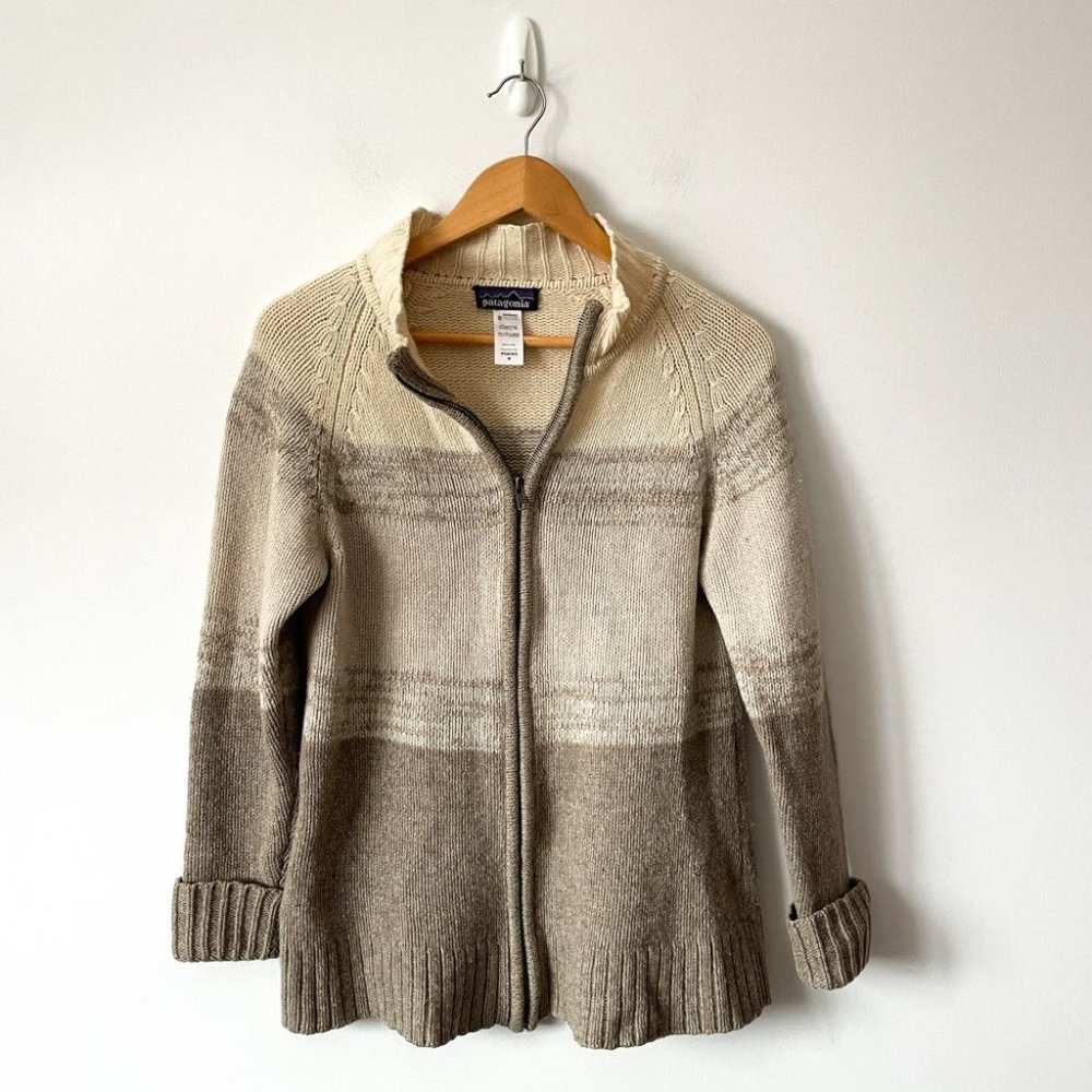 Patagonia 100% Lambswool Zip Up Cardigan Sweater Beige Cream Size Medium